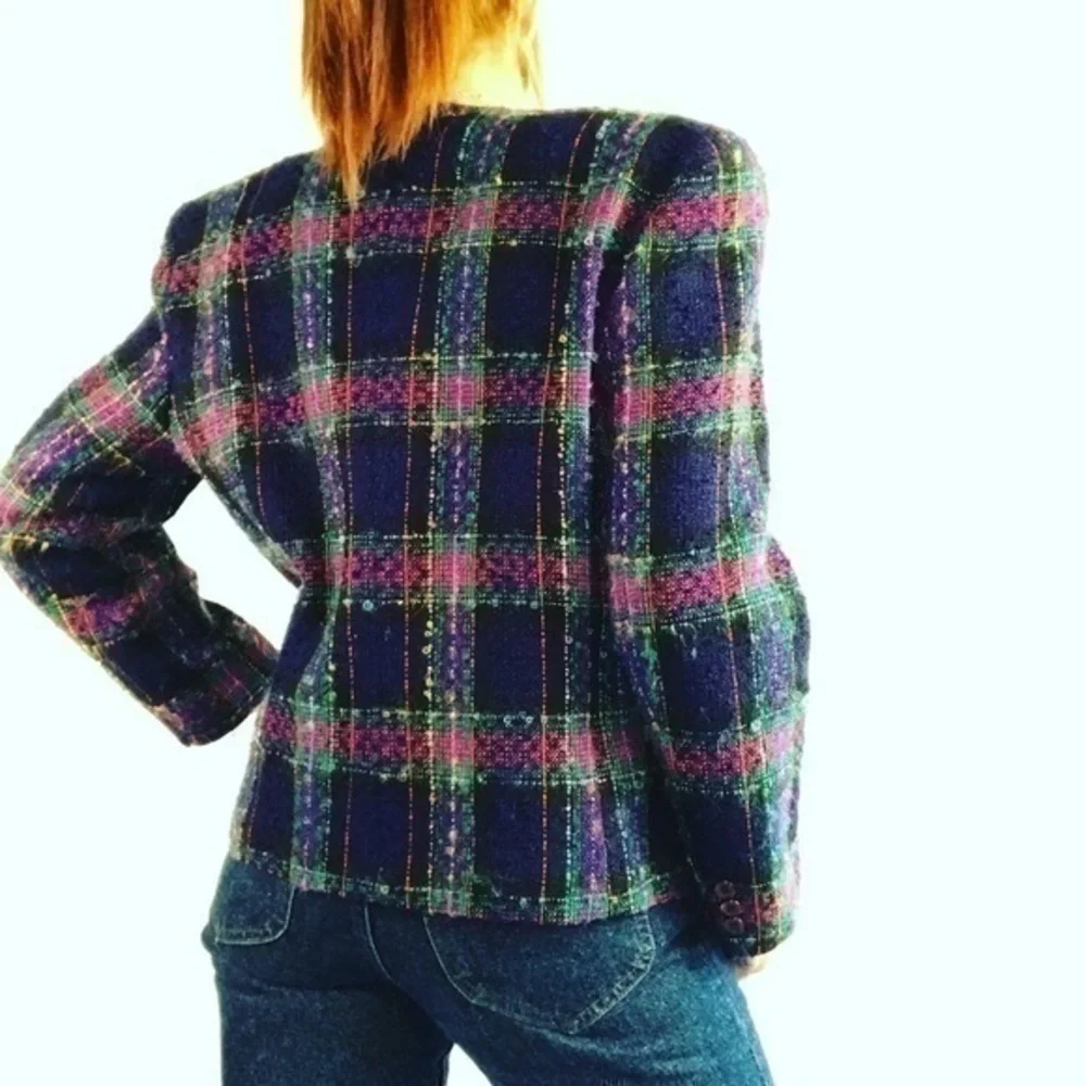Vintage Jewel Tone Boucle Tweed Wool Blazer